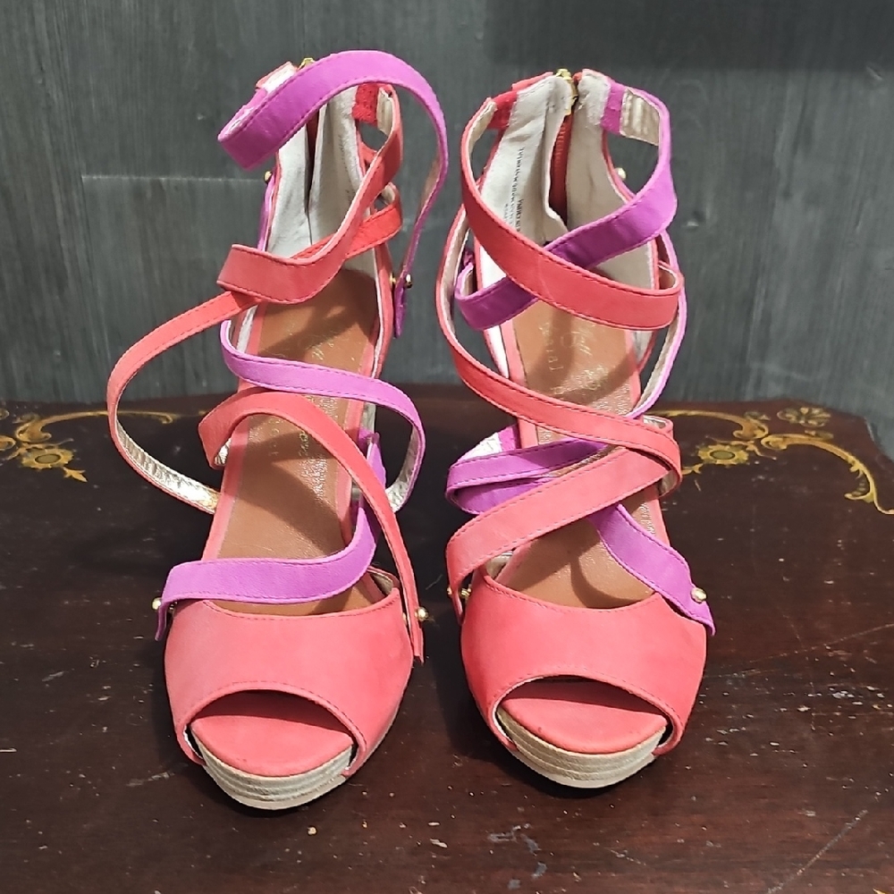 Matt Bernson Coral Pink & Purple Strappy Platform Sandals
